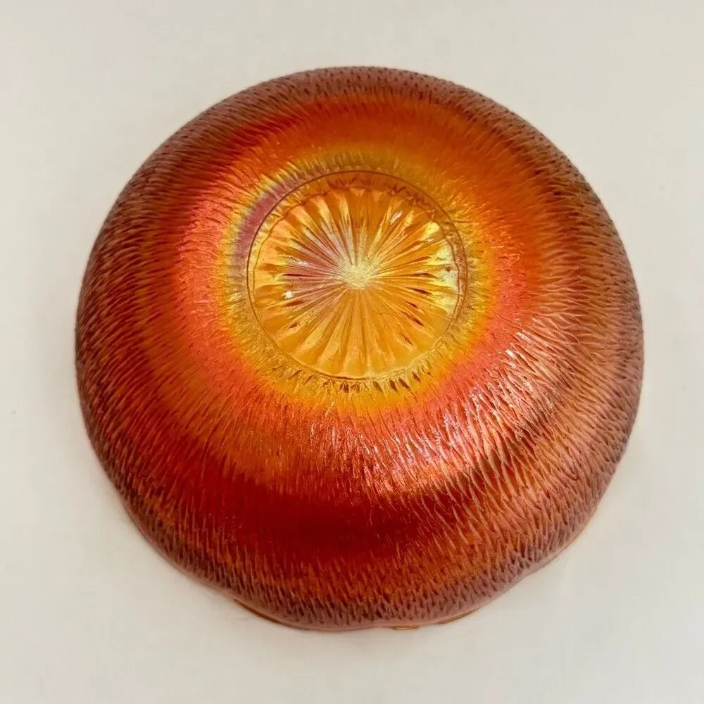 Vintage Jeanette Iridescent Orange Marigold Carnival Glass Scalloped Bowl